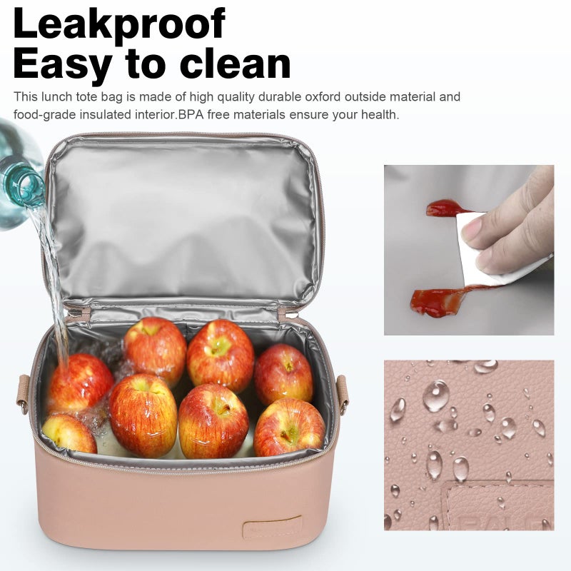 BALORAY Lunch Bag for Women Men, Double Deck Lunch Box for Adults, PU Leather Lunch Tote Bag Insulated Lunch Bags with Strap for Work Office Picnic - Image 5