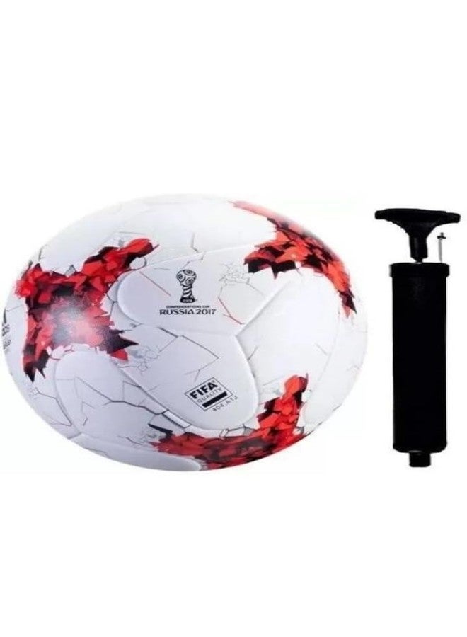 MS 10 Hand Stitched Size 5 Football - Multicolor Design with Free Hand Air Pump | Ideal for Beginners & Recreational Play | Russia White & Red - Image 1