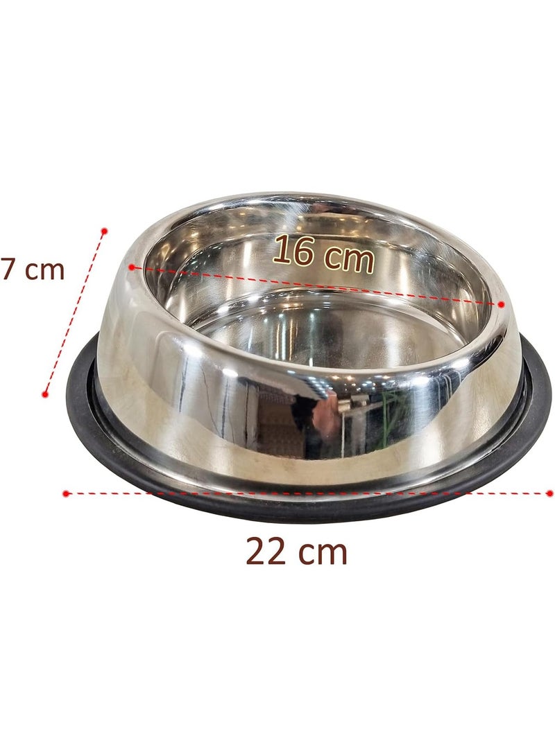 أن ان سي بيتس وعاء طعام للكلاب مع وعاء ناعم من الفولاذ المقاوم للصدأ وشريط لاصق غير قابل للانزلاق، وعاء متين للحيوانات الأليفة للسلالات متوسطة الحجم، مناسب للتغذية والري، سهل التنظيف 22 سم (فضي) - Image 2
