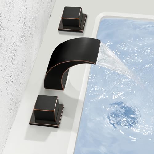 SKOWLL Waterfall LED Bathroom Faucet, Oil Rubbed Bronze Vanity Faucet for Sink 3 Hole, 8 Inch Widespread Roman Tub Faucets with Two Handle - Image 5