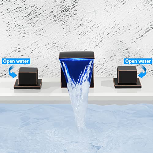 SKOWLL Waterfall LED Bathroom Faucet, Oil Rubbed Bronze Vanity Faucet for Sink 3 Hole, 8 Inch Widespread Roman Tub Faucets with Two Handle - Image 4