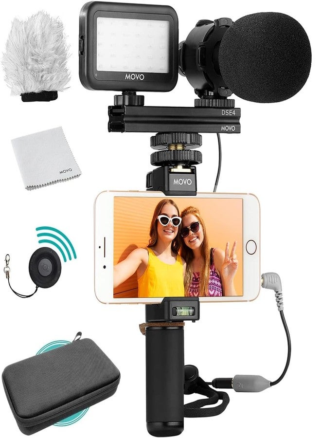 Movo Vlog Kit V7 - YouTube Starter Kit with Grip, Stereo Microphone, Light and Wireless Remote Vlogging Kit for iPhone for YouTube, TikTok, Vlogging Equipment for iPhone/Android - iPhone Vlogging Kit - Image 1