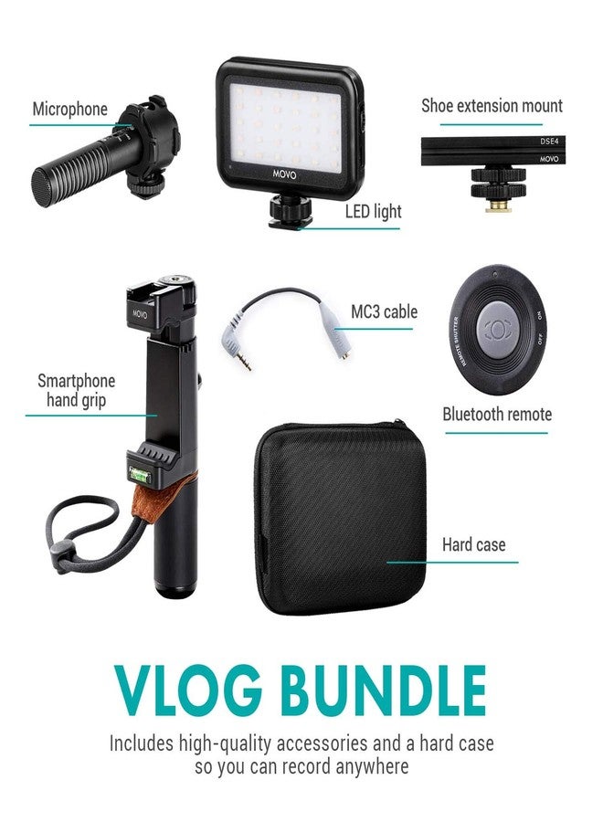 Movo Vlog Kit V7 - YouTube Starter Kit with Grip, Stereo Microphone, Light and Wireless Remote Vlogging Kit for iPhone for YouTube, TikTok, Vlogging Equipment for iPhone/Android - iPhone Vlogging Kit - Image 3