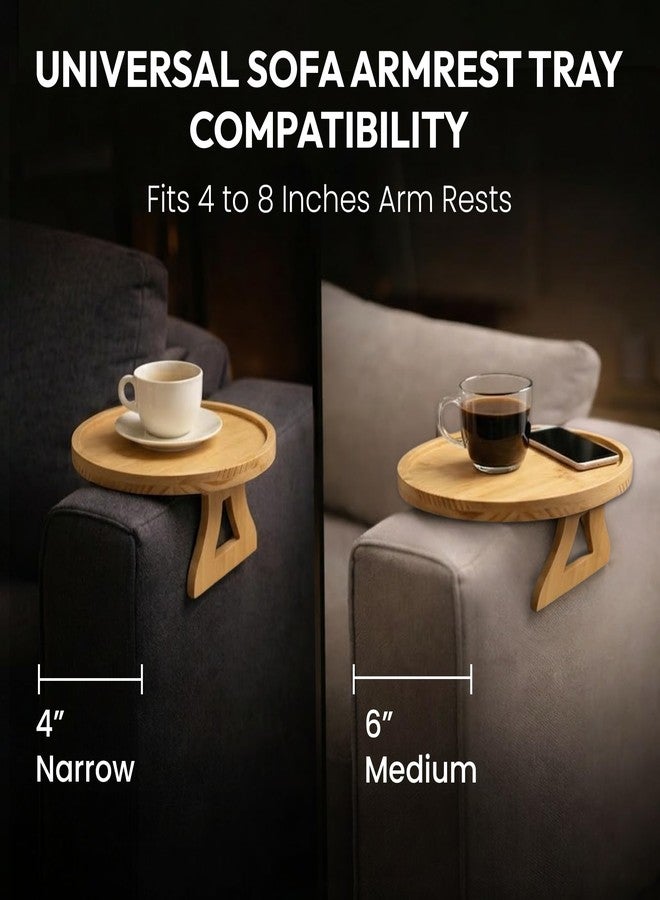 Questsole Home Round Sofa Armrest Tray – 10 Inch Bamboo Clip-On Couch Table for Coffee Snacks Remote & Phone with Adjustable Arm Clamp - Image 3