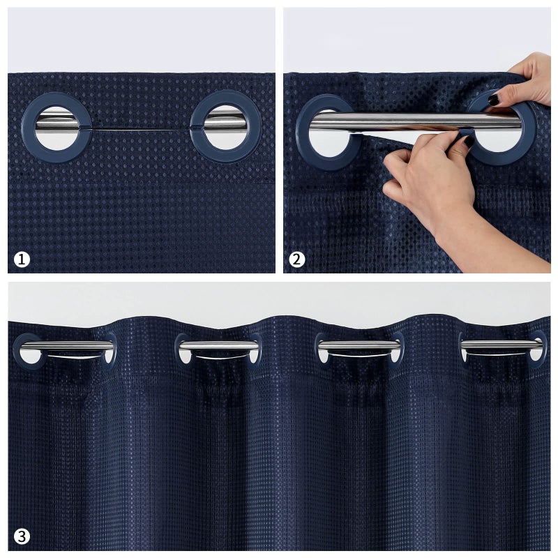 MitoVilla No Hooks Required Navy Blue Waffle Shower Curtain Set with Snap-in Liner  Modern Heavyweight Fabric Shower Curtain for Hotel Grade Spa-Like Bathroom Decor  72 x 74 - Image 4