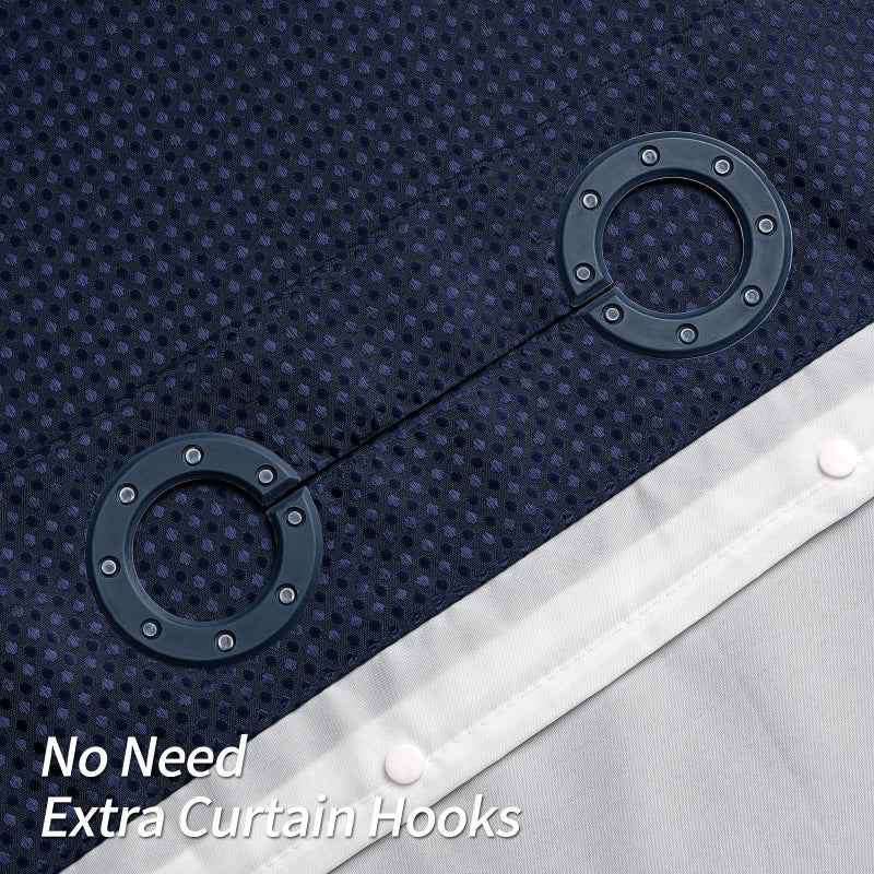 MitoVilla No Hooks Required Navy Blue Waffle Shower Curtain Set with Snap-in Liner  Modern Heavyweight Fabric Shower Curtain for Hotel Grade Spa-Like Bathroom Decor  72 x 74 - Image 3