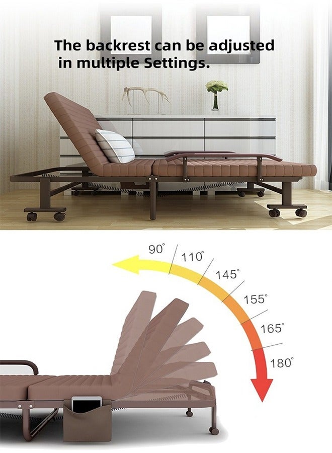 Generic Portable Folding Bed, Folding Guest Bed , With Wheels That Can Be Locked, Height Adjustable, With Side Storage Bags, Adult Folding Bed, Camping Folding Bed, Suitable For Offices, Homes, Hospitals. 192cm×80cm×33cm.  - Image 5