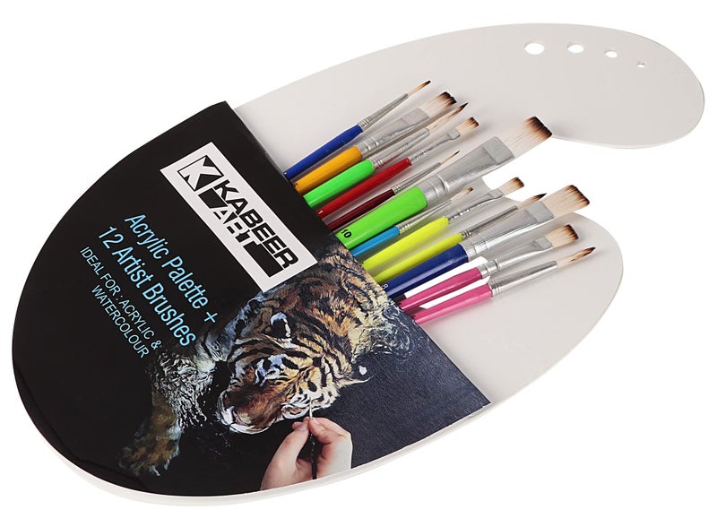 Kabeer Art 12pc Synthetic Paintbrush Set with Acrylic Painting Palette for Watercolor and Acrylic Painting - Image 2