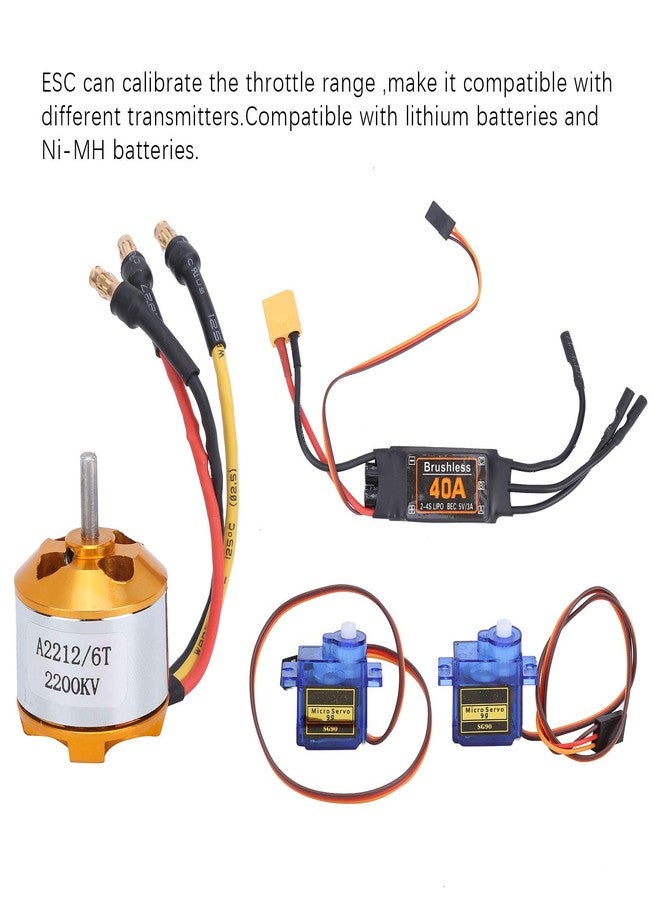 Chazcool RC Plane Motor Kit, RC Airplane Motor 2212 KV2200 Motor + 40A XT60T ESC + SG90 Servo + 6035 Propeller Accessory Kit, RC Airplane Power Kit - Image 4