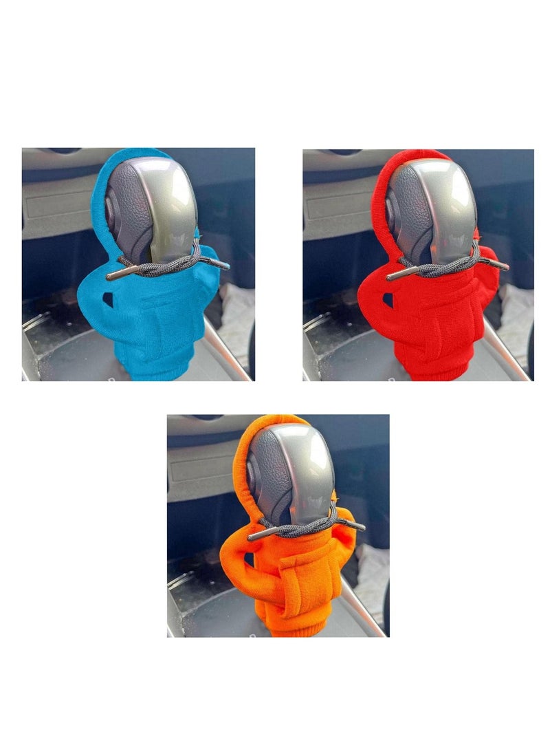 RATSAW - Car Shifter Hoodie  Gear Shift Sweatshirt Auto Gear Shift Knob Cover Funny Sweater Hoodie for Gearshift for Most Vehicles  3pcs  Blue and Red and Orange - Image 1