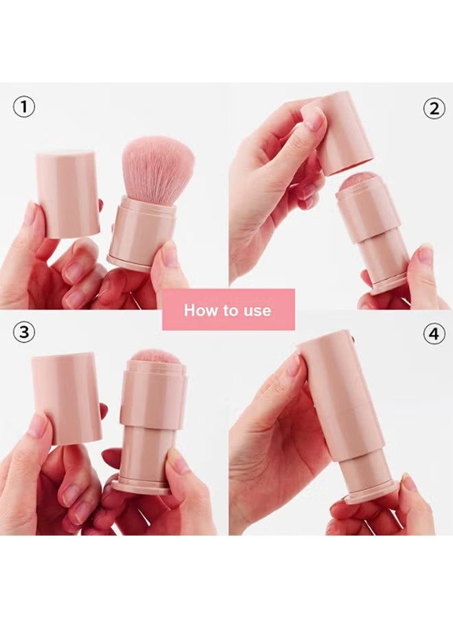 YJ Retractable Makeup Brushes Foundation Brush Blush Brush, Portable Travel Face Makeup Brush with Case, Face Blender Brush for Powder Mineral Blending Buffing Makeup Application - Image 5