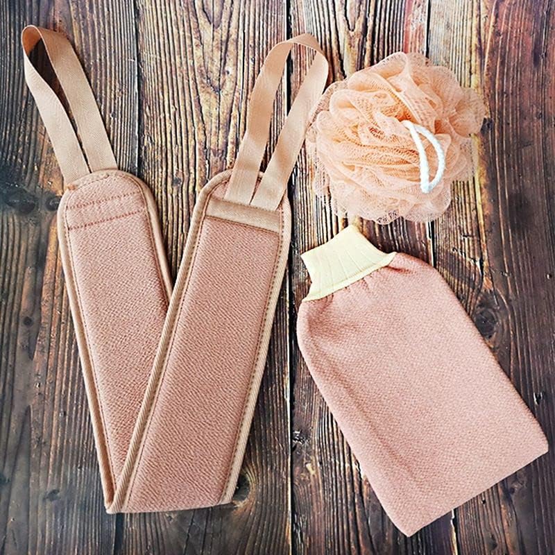 Bitrexup 3PCS Unisex Bathing Exfoliating Set Back Scrubber, Sponge Loofah & Glove Double Side Scrubbing Strap Dead Skin Remove Body Scrubs for Skin Deep Cleaning (Random Color) (Pack of 1) - Image 1