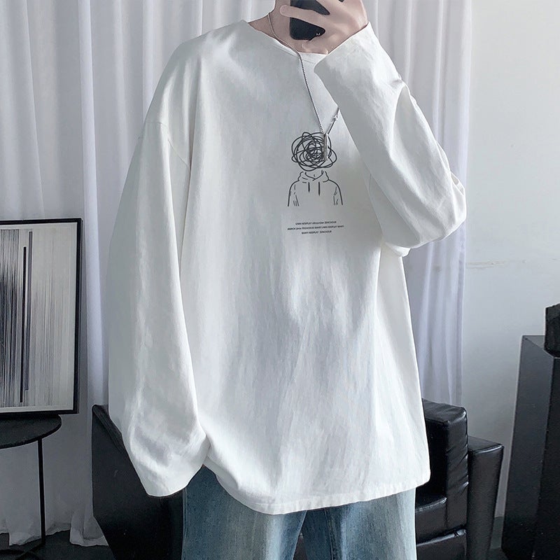 Plus-Sized Long-Sleeved T-Shirt Men'S Fat Top Trendy Hong Kong Style Long T-Shirt Student Casual Base Shirt - Image 1
