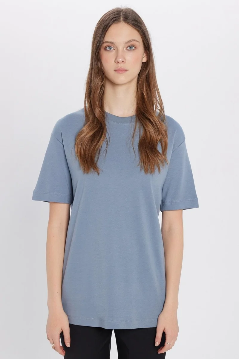 تودورس Unisex Relax Fit Comfortable Cut 100% Cotton Soft Texture Basic Crew Neck Blue T-Shirt