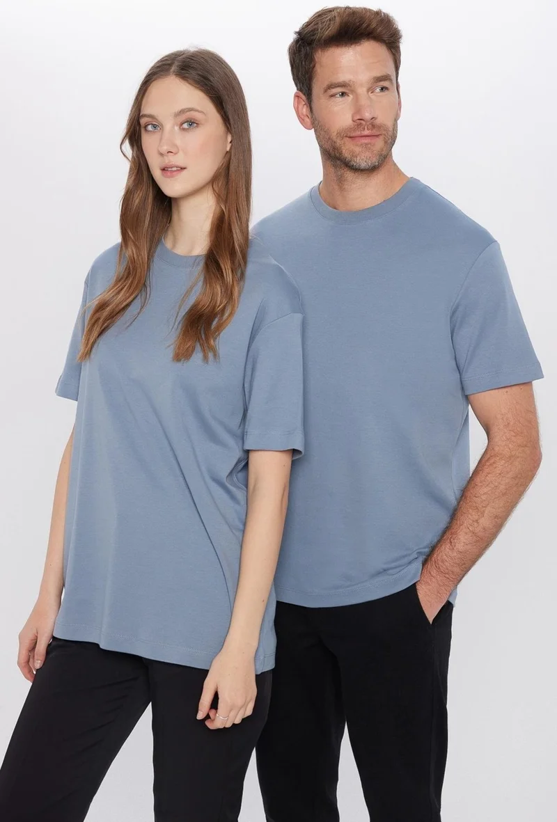 تودورس Unisex Relax Fit Comfortable Cut 100% Cotton Soft Texture Basic Crew Neck Blue T-Shirt