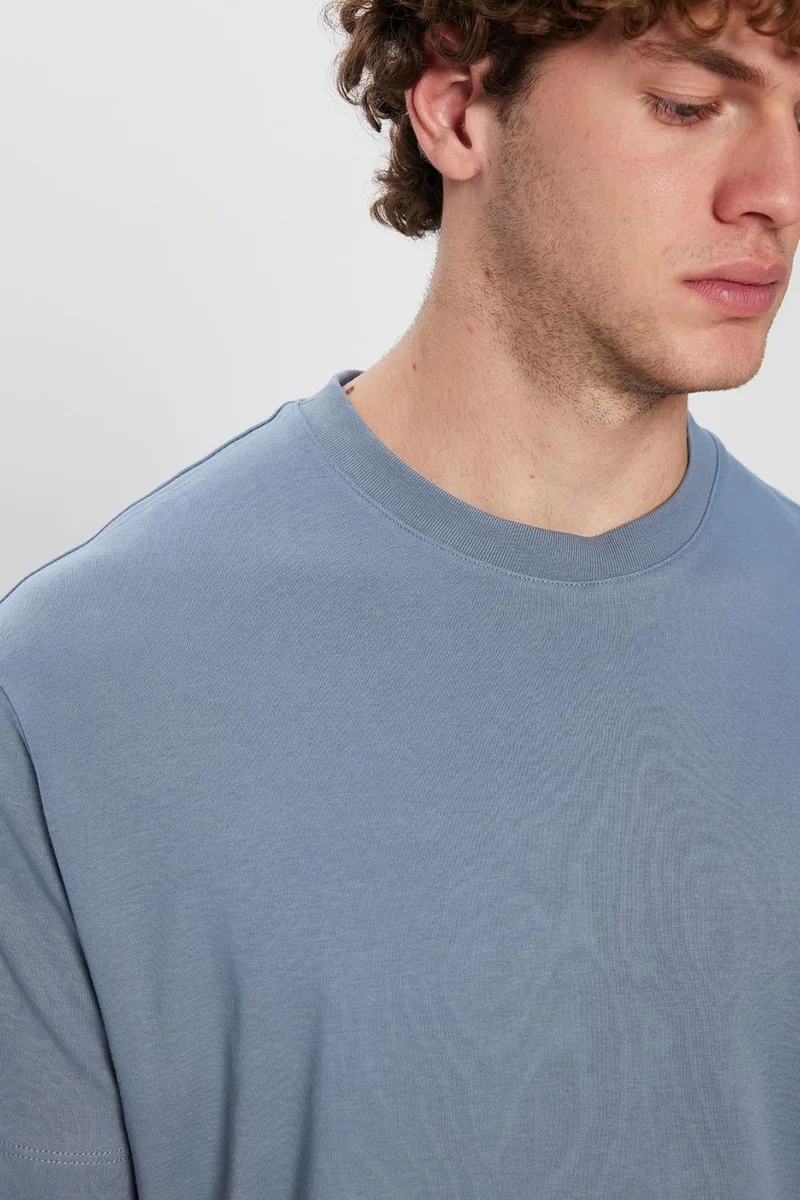 تودورس Unisex Relax Fit Comfortable Cut 100% Cotton Soft Texture Basic Crew Neck Blue T-Shirt