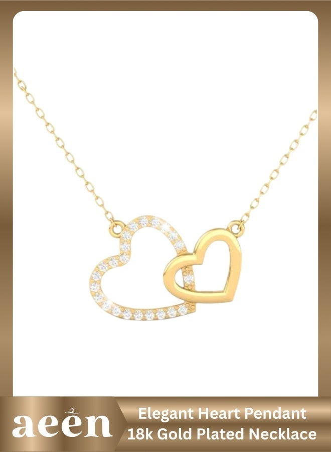 عين قلادة أنيقة على شكل قلب مطلية بالذهب عيار 18 قيراطًا للنساء - سبيكة زنك ذهبية اللون مع أحجار الراين المتلألئة، مجوهرات أنيقة للارتداء اليومي والمناسبات الخاصة - Image 1