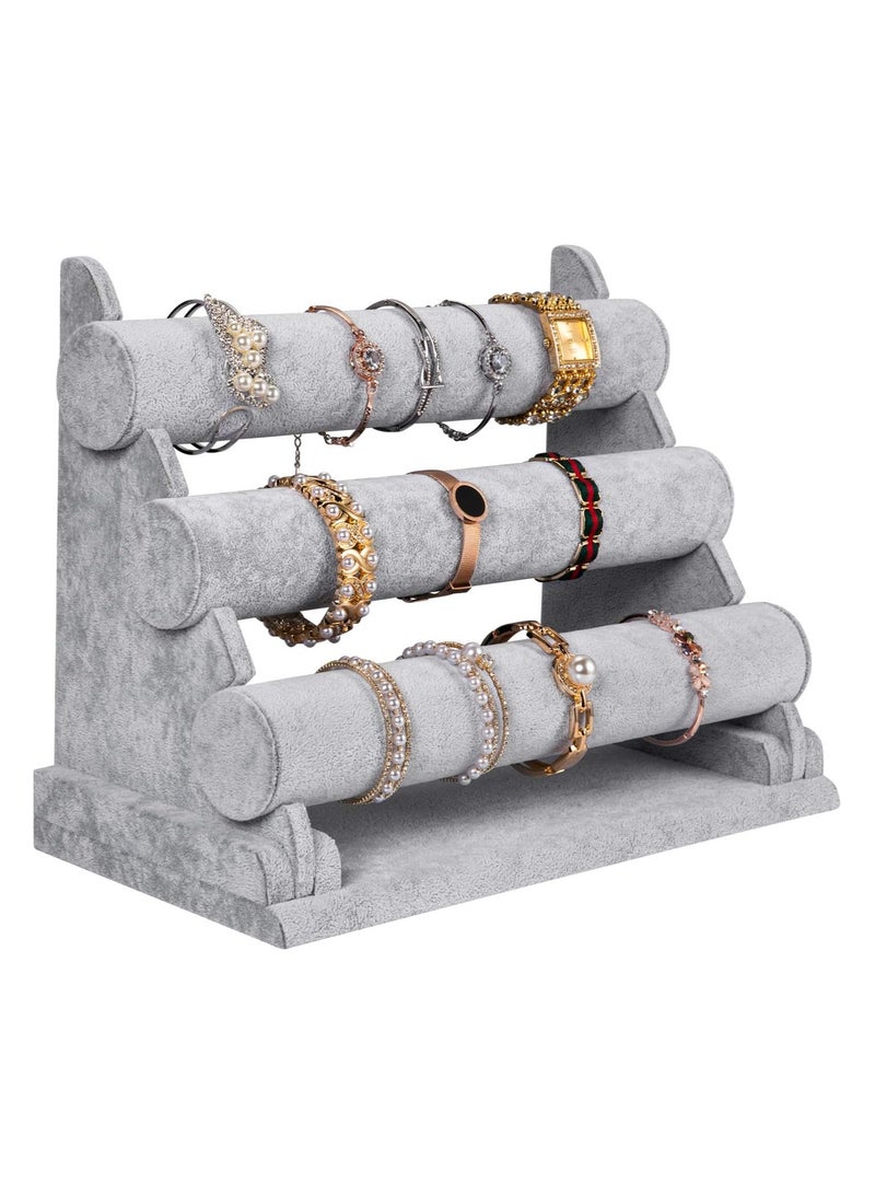 3 Tiers Bracelet Holder Grey Velvet Jewelry Organizer Stand and Display for Watch Organization - Image 2