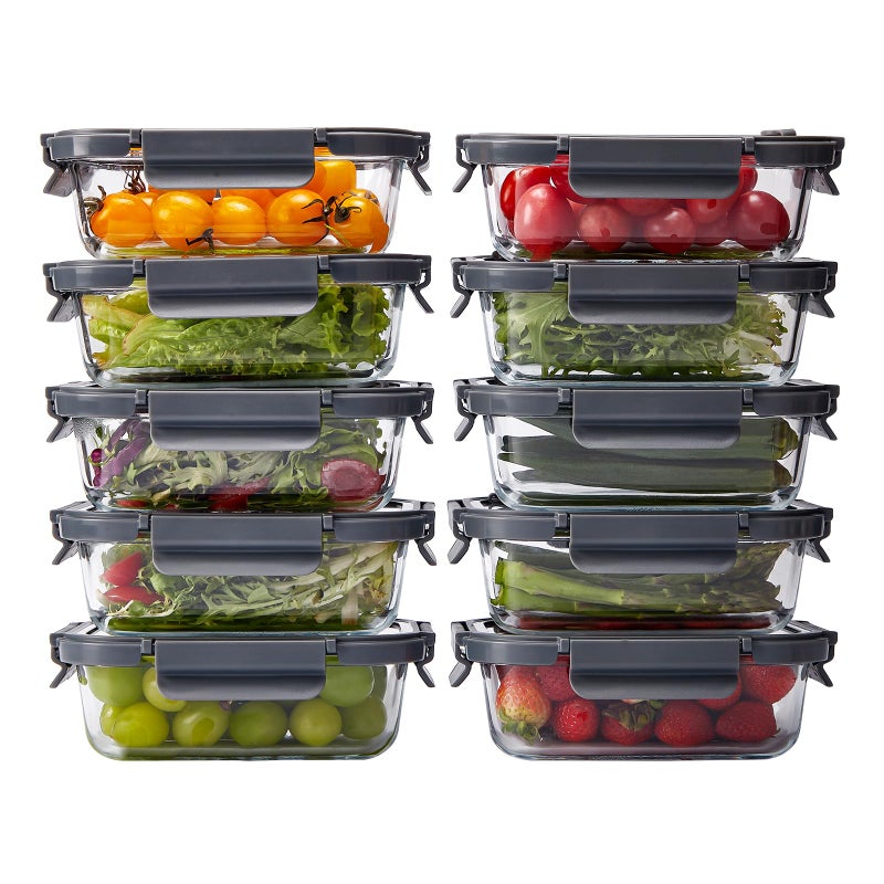 Spreccio Glass Food Storage Containers with Lids, 10 Pack of 21oz, Glass Meal Prep Container with Airtight Lids, Microwave Safe Food Container Set, BPA Free, LeakProof, Ideal for Lunch - Image 1