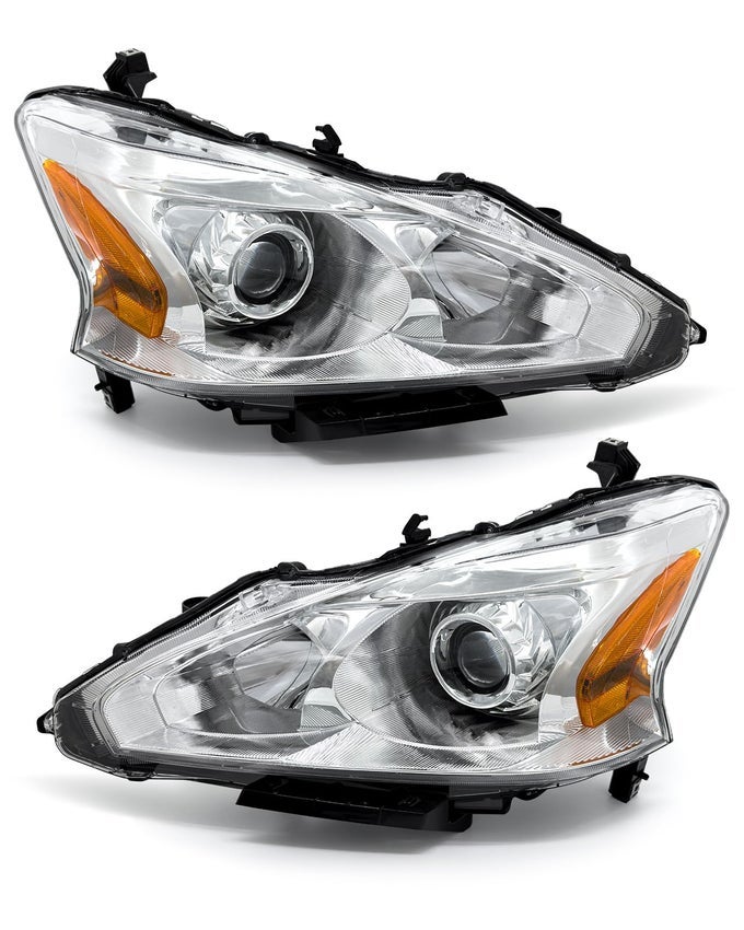 Headlight Assembly For Nissan 20132015 Altima 4Door Fit 13 14 15 Nissan Altima Headlamp Clear Lens Chrome Housing With Amber Reflector Replacement Driver And Passenger Sides