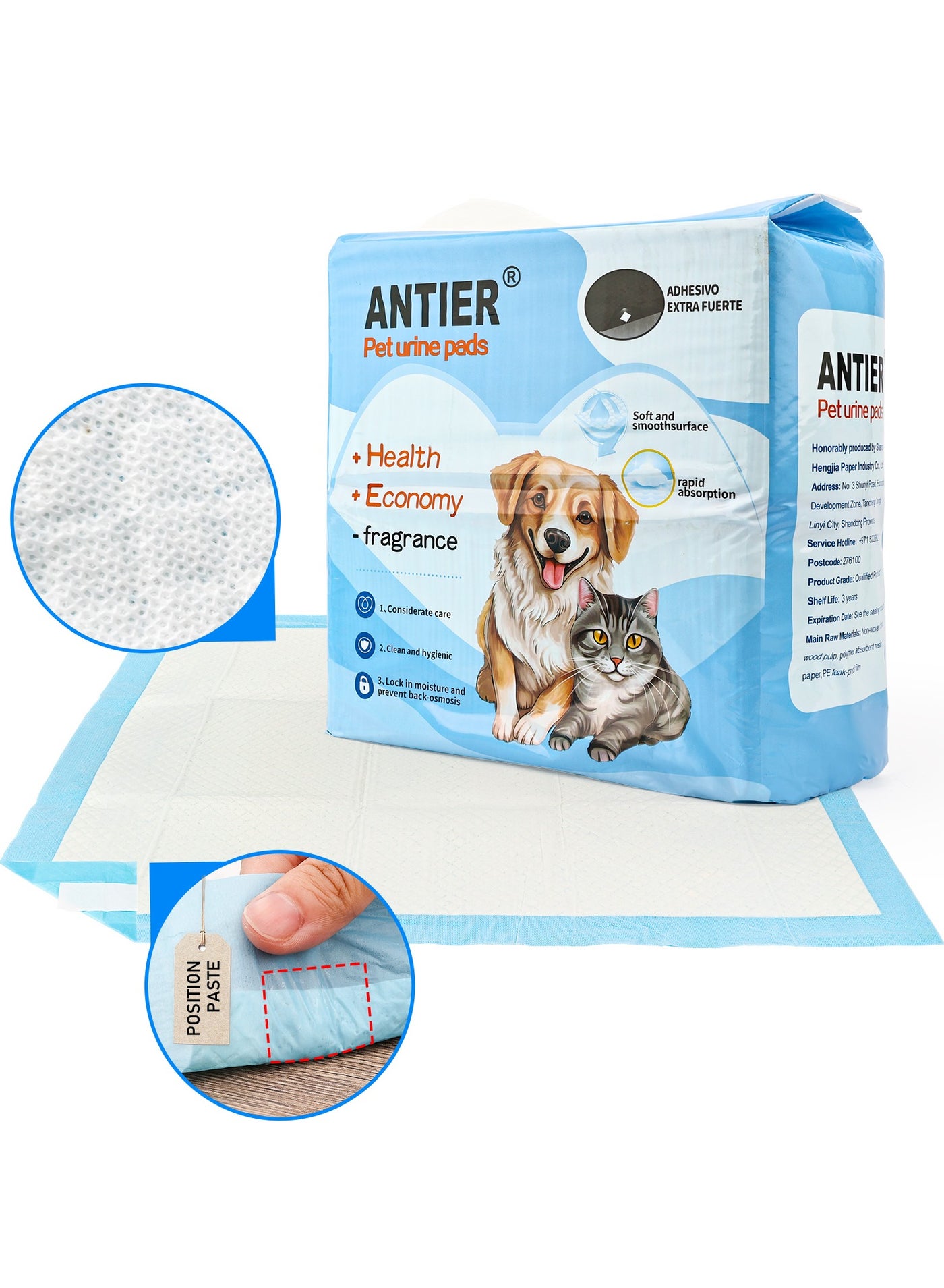 ANTIER Pee Pads for Dogs, M 45x60CM, Double thickened urine pad, Odor-Control & Super Absorbent, Pet Urine Pad, 7-Layer Quick Dry & Leak-Proof with Adhesive Tabs, Disposable (50 Counts)