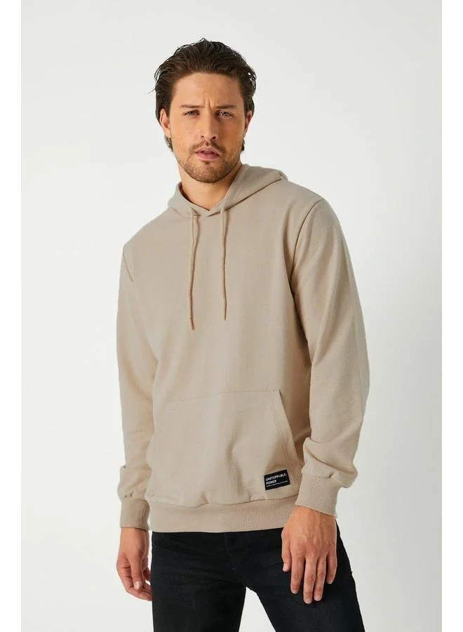 mmetalic Beige Men’s Hooded Kangaroo Pocket Sweatshirt