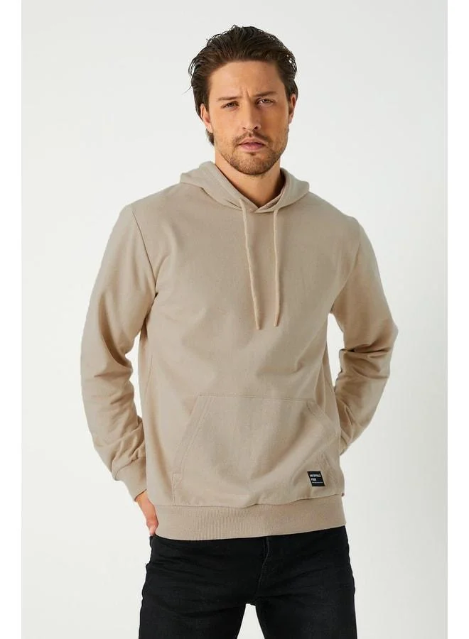 mmetalic Beige Men’s Hooded Kangaroo Pocket Sweatshirt