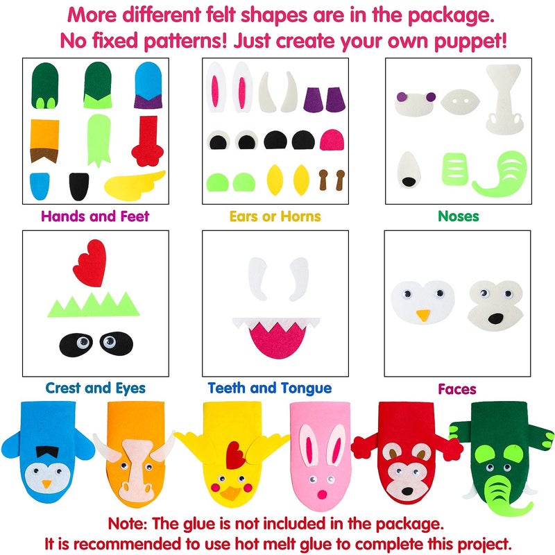 WATINC طقم صنع دمى اليد WATINC 12 قطعة للأطفال فنون الحرف اليدوية دمى الجوارب المصنوعة من الفelt ألعاب إبداعية اصنع دمى خاصة بك بوم بومز سرد القصص لعب الأدوار لوازم الحفلات هدايا عيد الميلاد للبنات والأولاد - Image 4