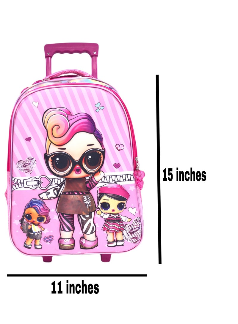 i-kola 3D EVA Premium Toddler backpack with Trolley which Includes Main Trolley L.O.L character 3D Bag, Lunch Bag, and pencil Case personalized trolley backpack For school Girls  (15 inch) - Image 4