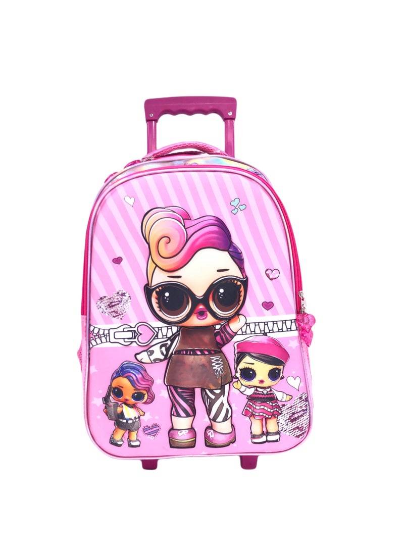 i-kola 3D EVA Premium Toddler backpack with Trolley which Includes Main Trolley L.O.L character 3D Bag, Lunch Bag, and pencil Case personalized trolley backpack For school Girls  (15 inch) - Image 2