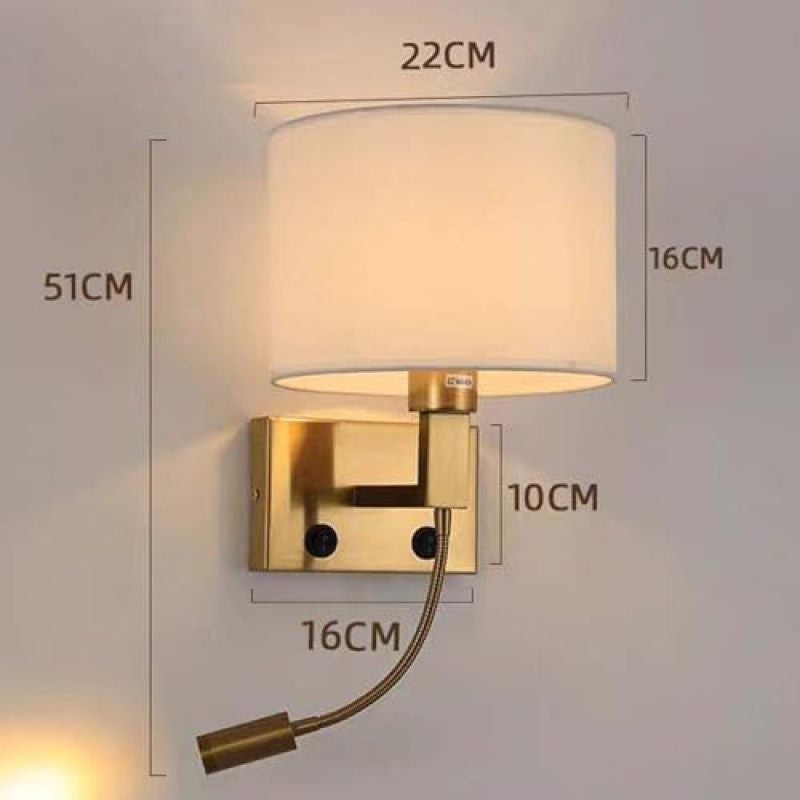 Gold Wall Sconce With Switch 360° Adjustable Fabric Shade Eye-Friendly LED Reading Light - Flexible Hardwired Bedside Wall Lamp With Push Button Control for Bedroom Living Room Hotel - Image 2