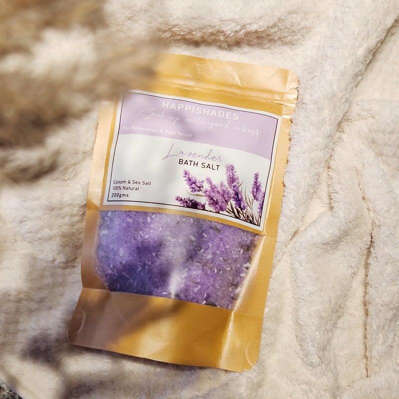 Happishades Bath Salt 200 grams Lavender For Body Foot Spa Calming Relaxing Muscle Aches Pain Relief Aromatherapy Pure Natural Epsom Sea Salt Lavender Pods Essential Oils - Image 2