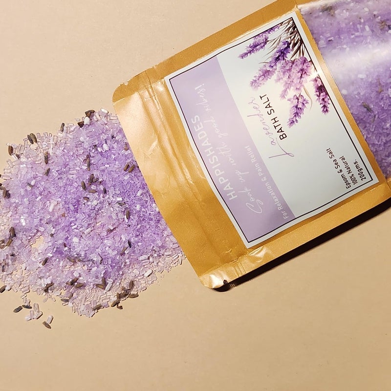 Happishades Bath Salt 200 grams Lavender For Body Foot Spa Calming Relaxing Muscle Aches Pain Relief Aromatherapy Pure Natural Epsom Sea Salt Lavender Pods Essential Oils - Image 4