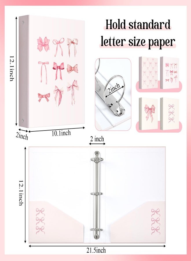 ReliThick 4 Pcs Letter Size Cute Bow 3 Ring Binder, 2 Inch Round Ring with Interior Pockets, Decorative Cute Binders, Clipboard Binder, Coquette School Supplies for School Office(Pink) - Image 2