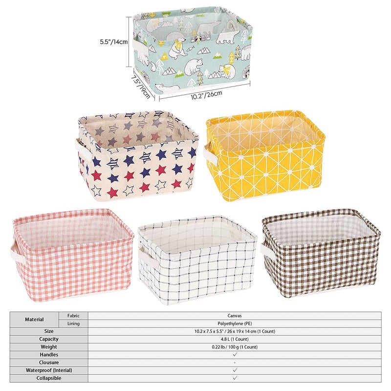 OMAZING KITCHEN Foldable Storage Box Canvas Fabric Baskets For Organizing With Handles Rectangle Small Storage Box Cube Multipurpose Storage Box Closet Desk Baby Storage Organizer Pack of 3 - Image 2