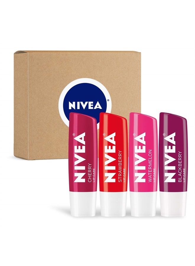 Nivea عناية بالشفتين، مجموعة بلسم الشفاه بالفواكه، بلسم شفاه ملون، 0.17 أونصة، 4 قطع (عبوة من 1) - Image 1