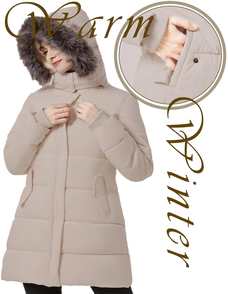 GGleaf Women's Winter Thicken Puffer Coat Warm Snow Jacket with Fur Removable Hood khaki X-Large - Image 4