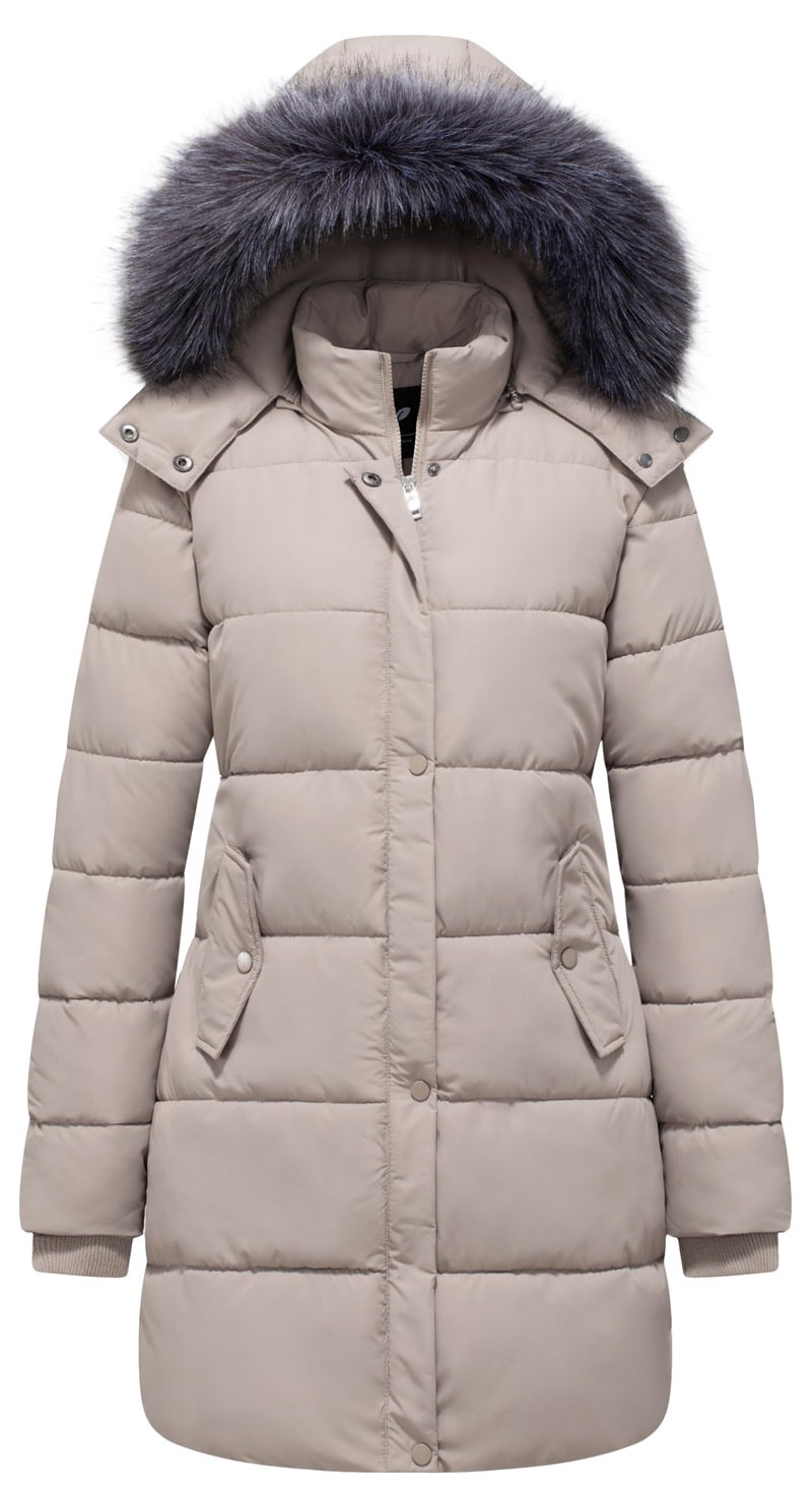 GGleaf Women's Winter Thicken Puffer Coat Warm Snow Jacket with Fur Removable Hood khaki X-Large - Image 1