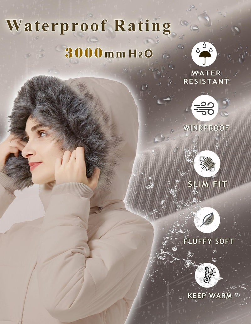 GGleaf Women's Winter Thicken Puffer Coat Warm Snow Jacket with Fur Removable Hood khaki X-Large - Image 3