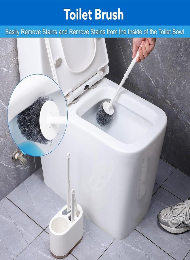 Abhaymart 4 in 1 Toilet Bowl Brush and Holder Wall Mounted Silicone Flat Toilet Cleaner Set Cleaning Tool Bathroom Cute Tool Toilet Scrubber Long Handle Toilet Brush with Plastic Handle - Image 3