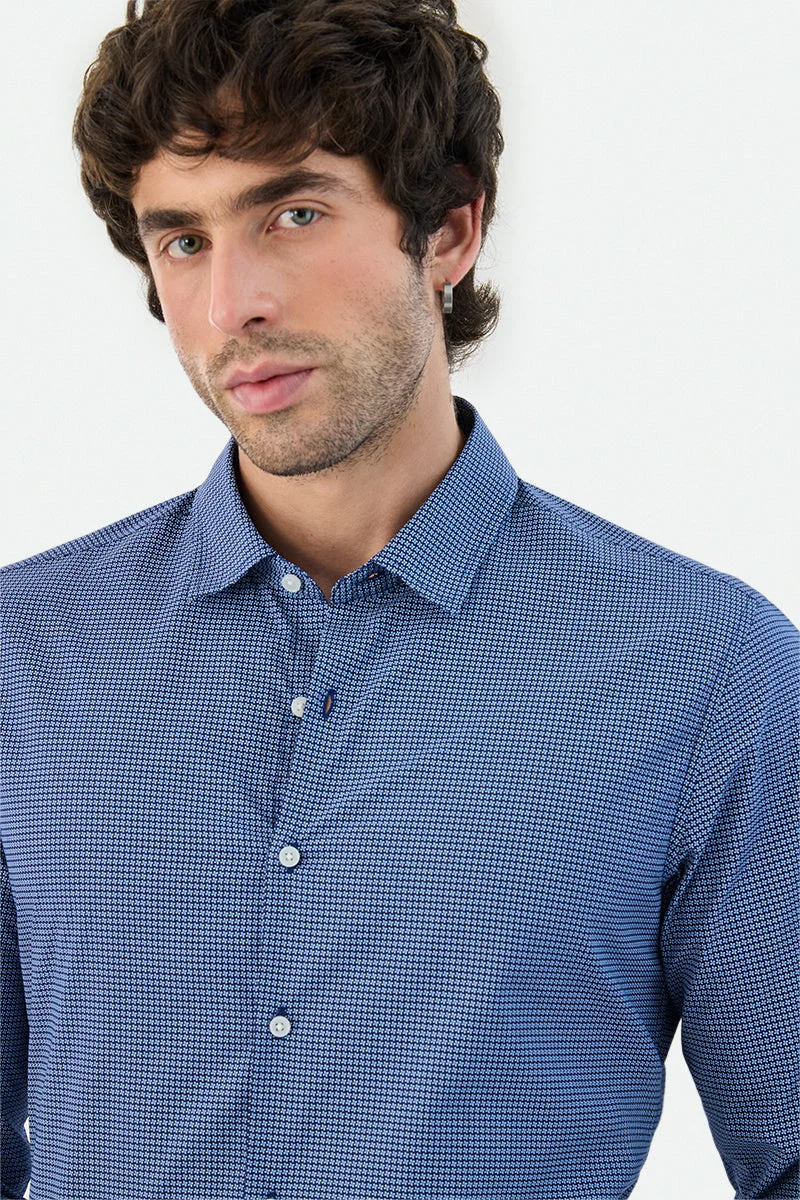 Snitch  Slim Fit 100% Cotton Micro Motif Shirt for Men | Best Price UAE