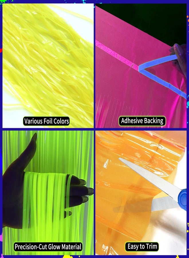 Fayoo Glow in the Dark Party Supplies - 6Pack Neon Tinsel Fringe Table Skirts Party Decoration， 31.5"x118" UV Reactive & Fluorescent Neon Streamers for Glow Party, Birthday, Rave, Blacklight Event - Image 3