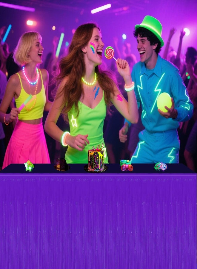 Fayoo Glow in the Dark Party Supplies - 6Pack Neon Tinsel Fringe Table Skirts Party Decoration， 31.5"x118" UV Reactive & Fluorescent Neon Streamers for Glow Party, Birthday, Rave, Blacklight Event - Image 5