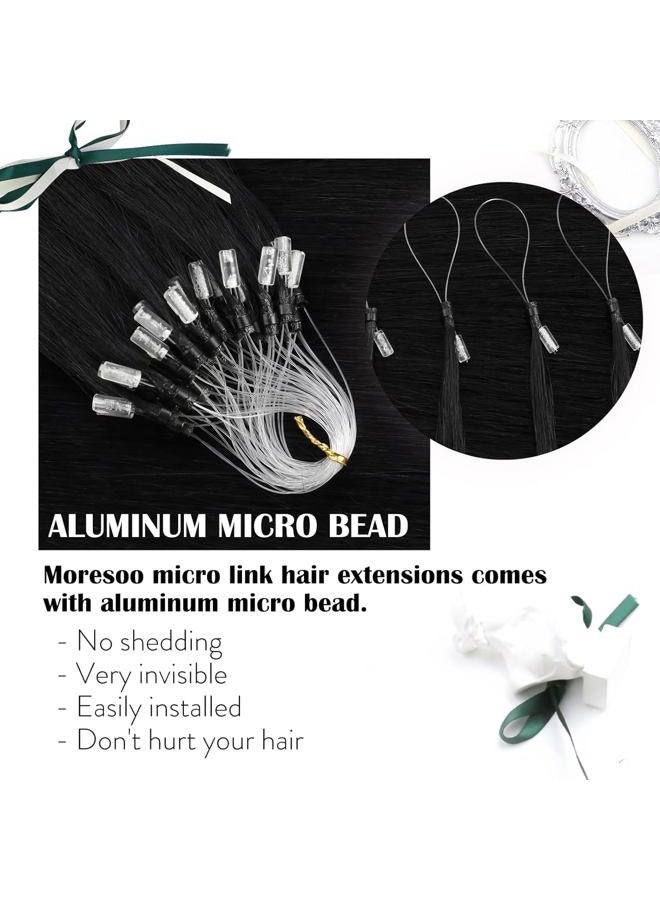 Moresoo Microlink Hair Extensions Human Hair Jet Black Micro Bead Hair Extensions Real Human Hair Black Micro Link Hair Extensions Micro Loop Hair Extensions Real Human Hair Black #1 50G/50S 24Inch  - Image 3