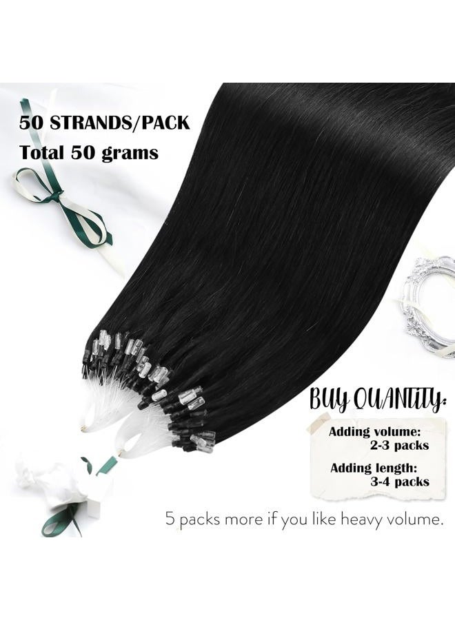 Moresoo Microlink Hair Extensions Human Hair Jet Black Micro Bead Hair Extensions Real Human Hair Black Micro Link Hair Extensions Micro Loop Hair Extensions Real Human Hair Black #1 50G/50S 24Inch  - Image 2