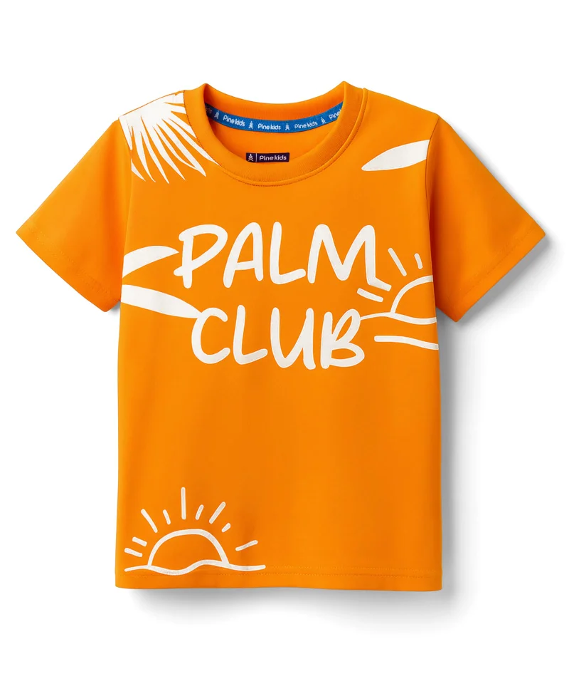 Pine Kids Pine Kids Cotton Knit Half Sleeves T-Shirt with Tropical Theme Graphic - Orange