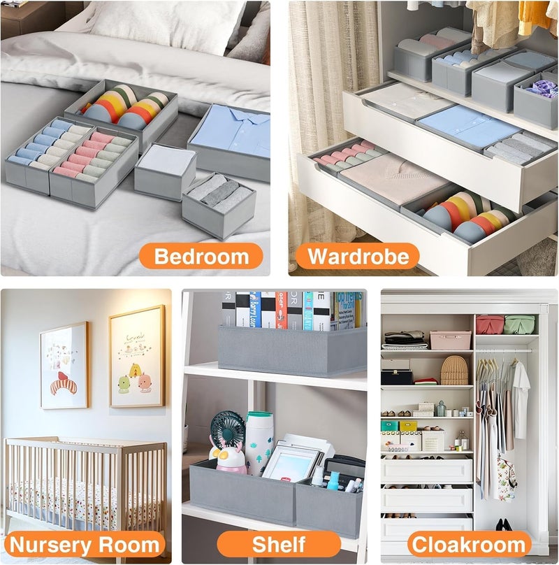 UREVO 12 Pack Underwear Drawer Organizer - Foldable Fabric Closet Storage for Baby Clothing, Dresser, Socks, Bras, Towels, Grey - Image 3