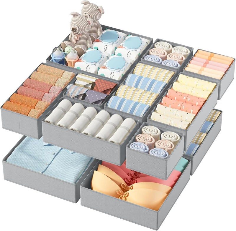UREVO 12 Pack Underwear Drawer Organizer - Foldable Fabric Closet Storage for Baby Clothing, Dresser, Socks, Bras, Towels, Grey - Image 1