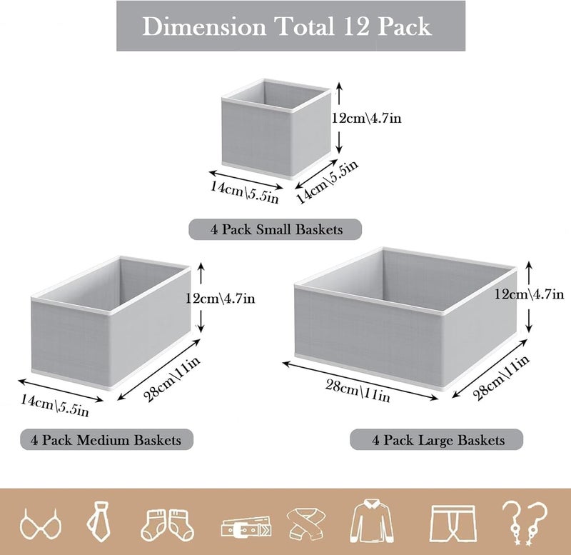 UREVO 12 Pack Underwear Drawer Organizer - Foldable Fabric Closet Storage for Baby Clothing, Dresser, Socks, Bras, Towels, Grey - Image 2