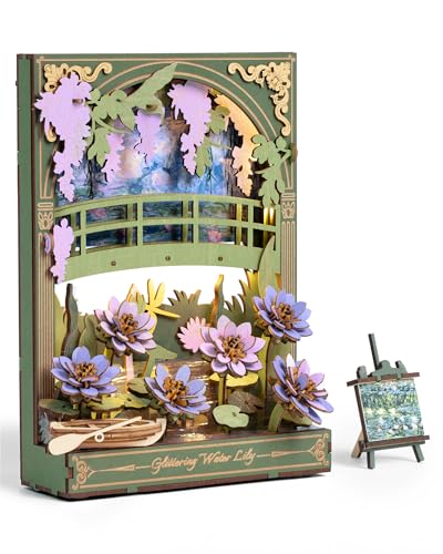 rowood Water Lily 3D Puzzle Building Set with LEDDIY Monet Wall Art Craft Kits for AdultsHome Decor Botanical Collection Gift on Christmas - Image 1
